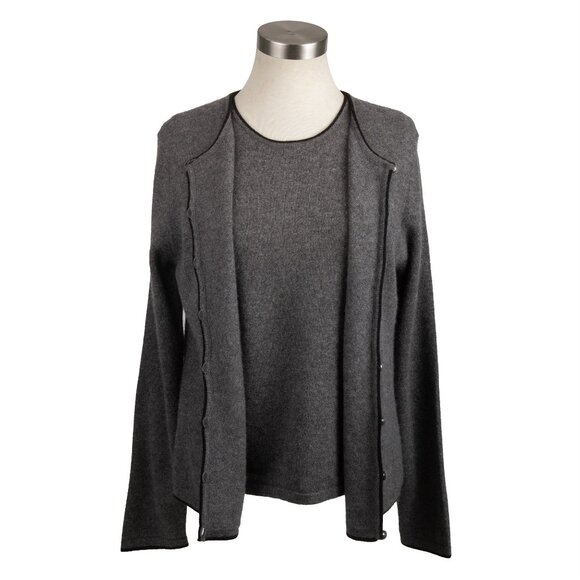 Croft & Barrow 100% Cashmere Twin Set Gray Tank Top and Cardigan Sweater Medium - Picture 2 of 12